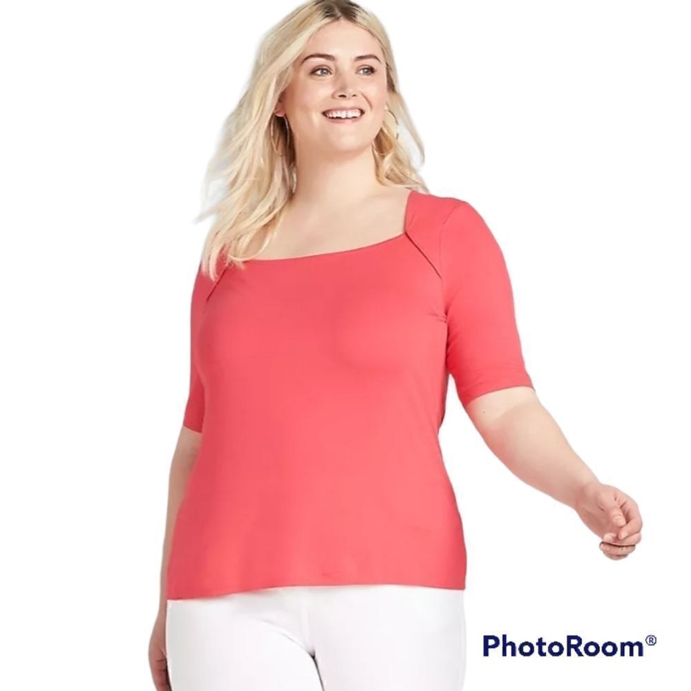 38/40 Lane Bryant Perfect Sleeve Bolero Top Square Neck Modest Jersey Knit Pink